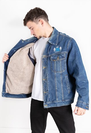 VINTAGE 80S LEE TRUCKER SHEEPSKIN DENIM JACKET / S9958