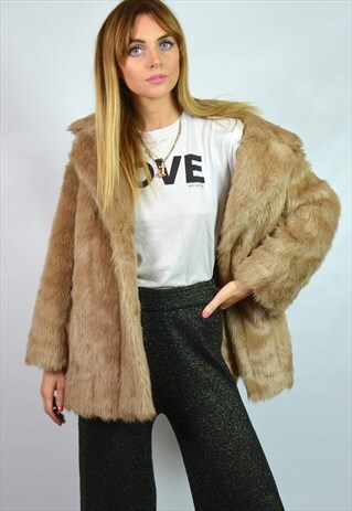 VINTAGE 1960S LIGHT BROWN BLONDE FAUX FUR COAT