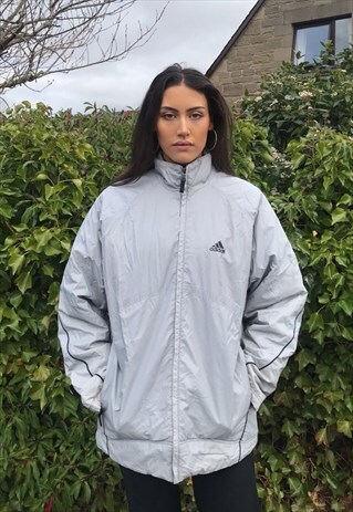 VINTAGE ADIDAS UNISEX PADDED PUFFER JACKET METALLIC GREY