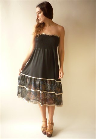 YOUNG EDWARDIAN 1970'S VINTAGE BOHEMIAN STRAPLESS MIDI DRESS
