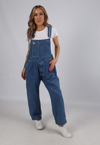 VINTAGE GABLAN DENIM DUNGAREES WIDE TAPERED UK 14 L (J53U)