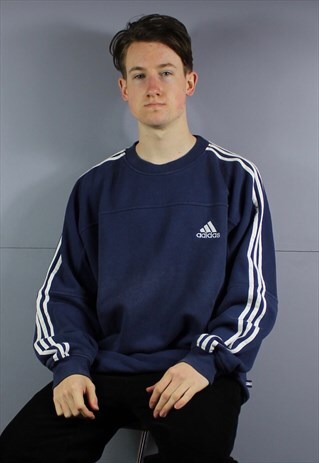 VINTAGE ADIDAS SWEATSHIRT IN NAVY BLUE WITH EMBROIDERED LOGO