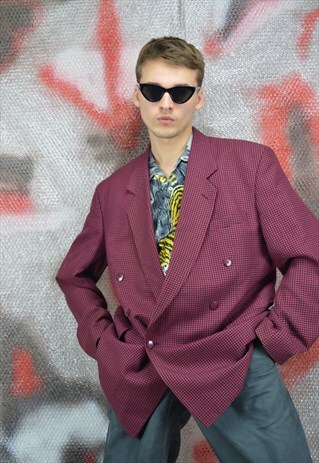 VINTAGE RED CHECKERED OVERSIZE CLASSIC SUIT RAVE BLAZER