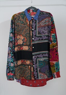 Vintage Multicolored Button Down Boho Festival Shirt