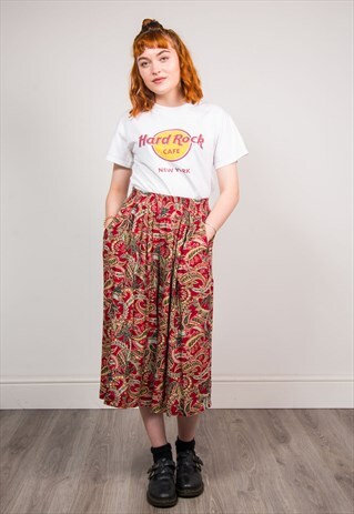 VINTAGE 90'S RED PAISLEY PATTERN CULOTTE WIDE LEG TROUSERS
