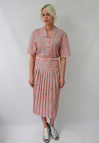 VINTAGE 80'S FLOWER PINK MIDI DRESS