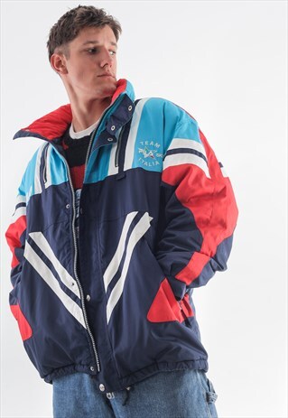 RARE VINTAGE FILA ITALY TEAM SKI WINTER COAT 90S BLUE RED