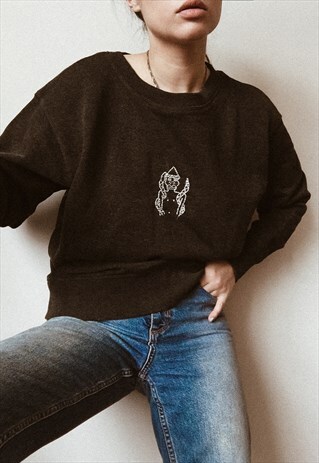HAND EMBROIDERED DARK GREY COTTON SWEATSHIRT