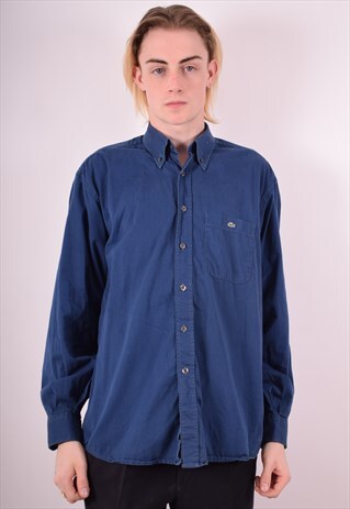 LACOSTE MENS VINTAGE SHIRT LARGE BLUE 90S