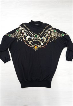 Michel Adam Sweatshirt Mock Neck Gem Encrusted