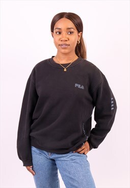 Vintage Fila Embroidered Logo Sweatshirt in Black