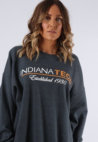 SWEATSHIRT JUMPER PRINT INDIANA LONG OVERSIZED UK 18 (C9DR)