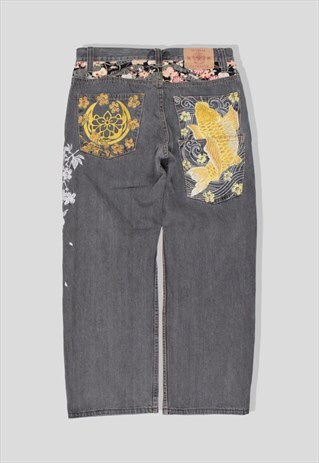 VINTAGE AUTHENTIC JAPANESE EMBROIDERED KOI DENIM JEANS