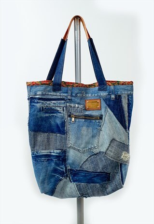 TRIBUTE SEVEN PATCHWORK DENIM TOTE BAG CASUAL LARGE BAG
