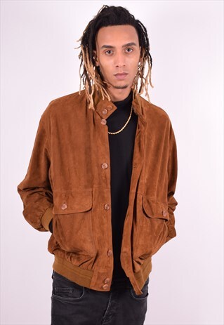 MENS VINTAGE SUEDE BOMBER JACKET XL BROWN 90'S