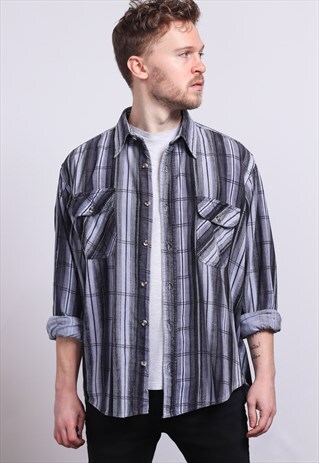 VINTAGE CORDUROY CORD STRIPED SHIRT BLUE