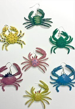 handmade cute & weird funky festival unisex crab earrings