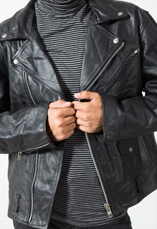 VINTAGE BIKER LEATHER JACKET / S23