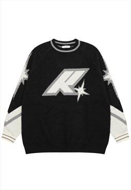 American college sweater knitted varsity jumper in black