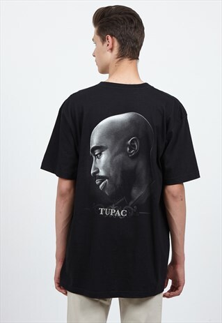 90S VINTAGE BLACK J.I. TUPAC LOGO CREW NECK BAND T-SHIRT