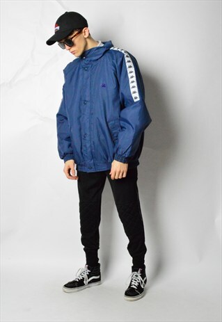 VINTAGE 90S NAVY BLUE KAPPA PADDED SHELL JACKET WITH HOOD