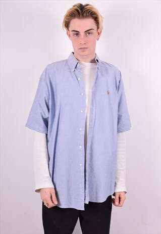 RALPH LAUREN MENS VINTAGE SHIRT LARGE BLUE 90'S