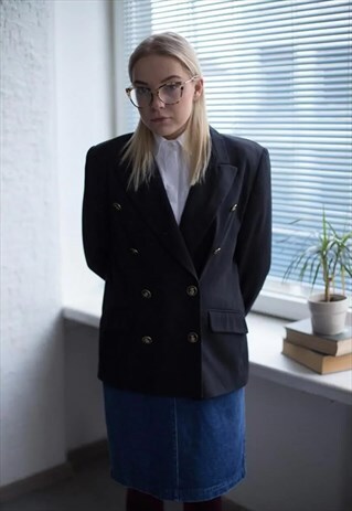 VINTAGE 80'S BLACK DOUBLE BREASTED JACKET
