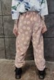 FLORAL FLEECE JOGGERS HANDMADE 70S DAISY OVERALLS IN PINK