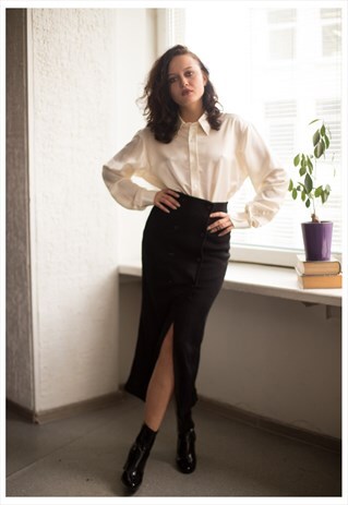 VINTAGE 80'S BLACK HIGH WAISTED MAXI SKIRT