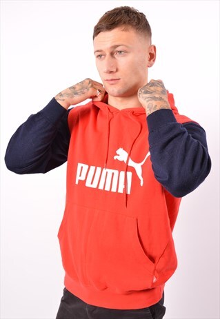 VINTAGE PUMA HOODIE JUMPER SLEEVELESS RED