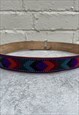 90S BROWN LEATHER BELT WITH AZTEC CHEVRON PATTERN
