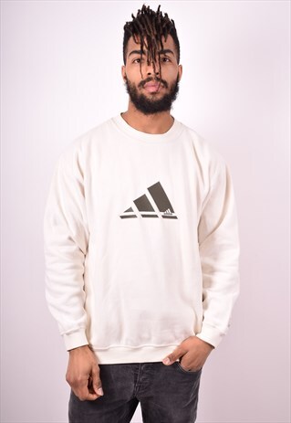 ADIDAS MENS VINTAGE SWEATSHIRT JUMPER MEDIUM WHITE 90S