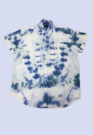 BLUE WHITE 'BLAKE' TIE DYE COTTON SHORT SLEEVED CASUAL SHIRT