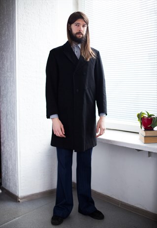 VINTAGE 60'S BLACK WOOL DOUBLE BREASTED TAILCOAT