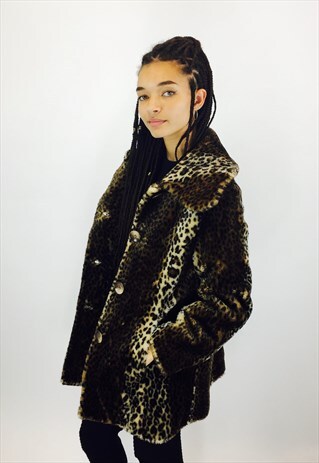 VINTAGE LEOPARD PRINT 80S FAUX FUR COAT