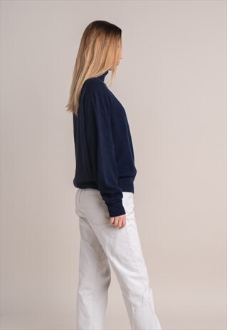 CASHMERE NAVY BLUE TURTLE NECK SWEATER