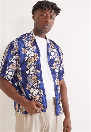 VINTAGE HAWAIIAN PATTERNED SHIRT NAVY