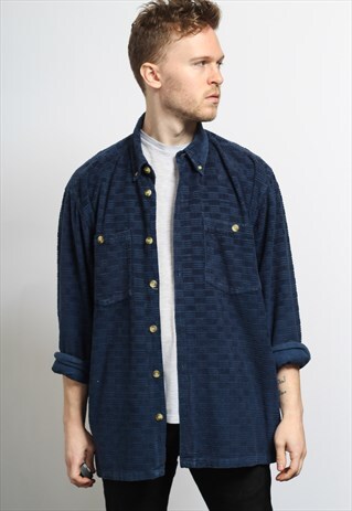VINTAGE CORDUROY CORD SHIRT BLUE