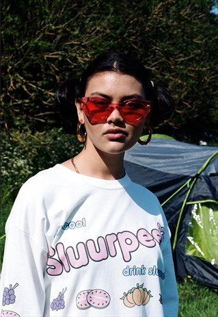 TRANSPARENT CAT EYE RED COLOURED SUNGLASSES