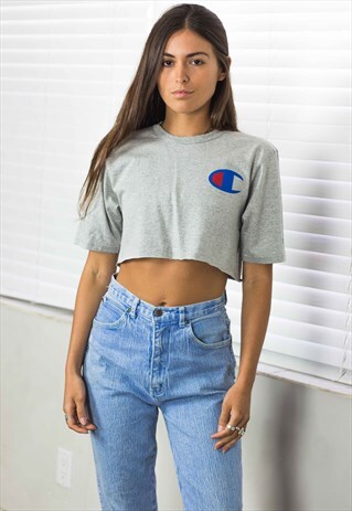 VINTAGE CHAMPION CROP TOP LOGO REWORKED 90S S 4.6