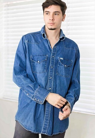 VINTAGE CARHARTT DENIM SHIRT LOGO 90S X 23.4