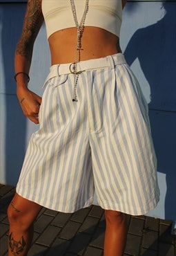 Blue & White Stripe Long Shorts