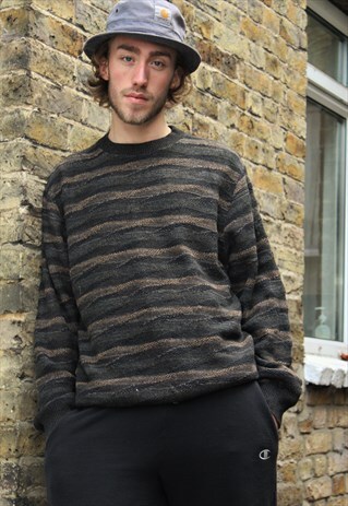 VINTAGE / 80'S / BROWN PATTERNED JUMPER