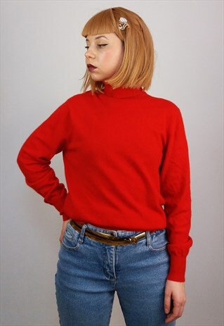 LODEN-FREY VINTAGE 80'S CASHMERE TURTLENECK JUMPER IN RED