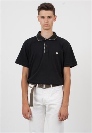 VINTAGE BLACK BURBERRY LONDON SHORT SLEEVE POLO SHIRT TOP