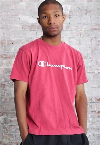 VINTAGE CHAMPION BIG LOGO SPELLOUT T-SHIRT PINK