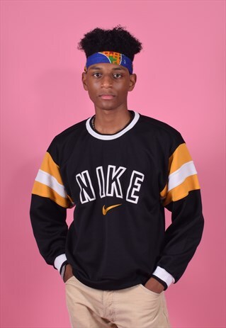 VINTAGE NIKE BLACK, YELLOW AND WHITE EMBROIDERED SWEATSHIRT