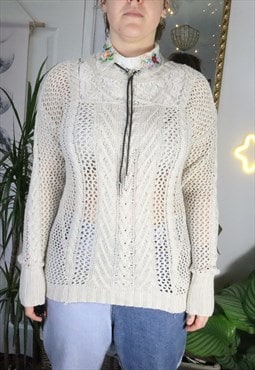 Vintage Y2K Cream Cable Aran Crochet Knitted Jumper Sweater