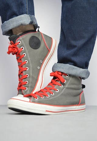 VINTAGE 90S CONVERSE GREY & RED HI-TOPS TRAINERS SNEAKERS