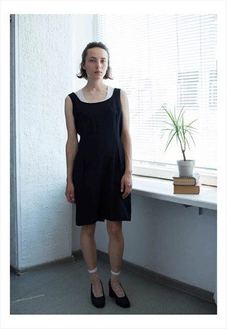 VINTAGE 80'S BLACK MINI SLEEVELESS MINIMALIST DRESS